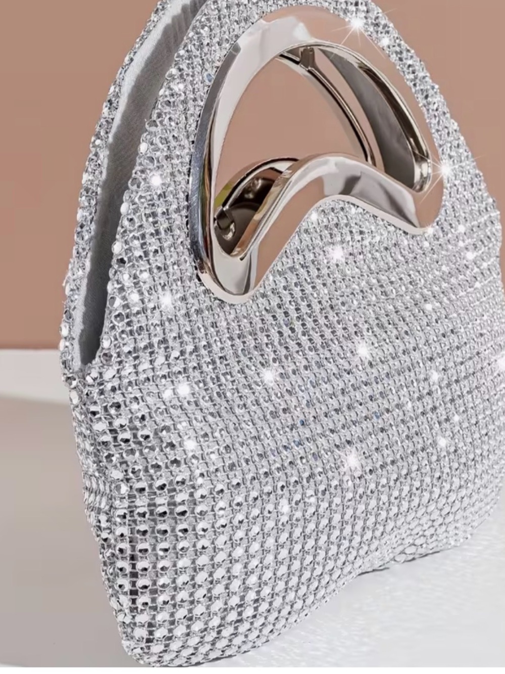 Silver Crystal Evening Bag - Women's Sparkle Clutch